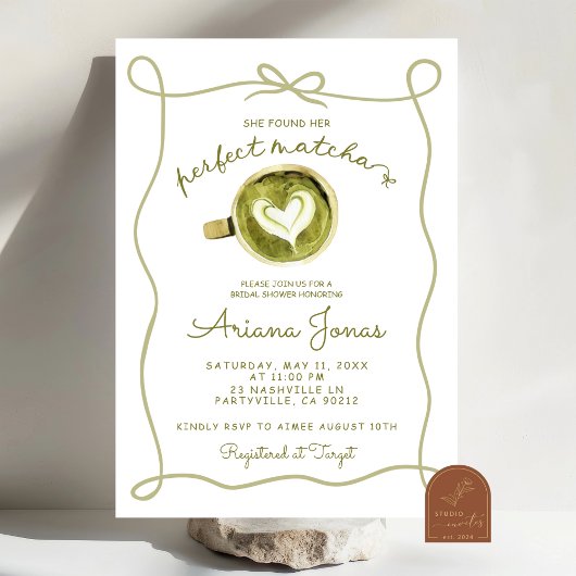 Matcha thema bruiloftsfeest kaart