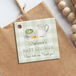 Matcha Themd Green Gingham Plaid Baby shower Bedankjes Labels