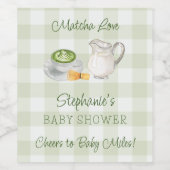 Matcha Themd Green Gingham Plaid Baby shower Wijn Etiket (Enkel label)