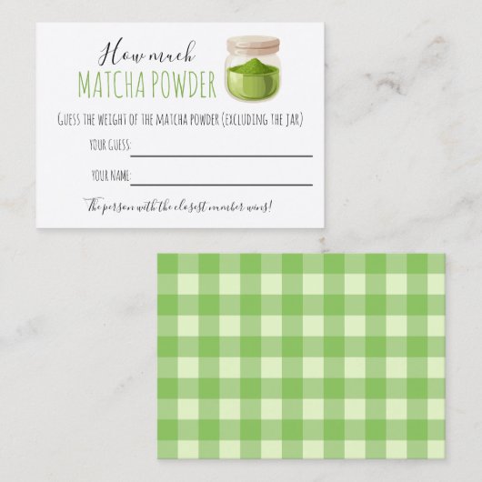 Matcha Theme Party Game Guessing Card Plaatskaartje (Voorkant / Achterkant)