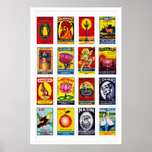 Matchbox Label Collage Tamil Oude Typografie Poster