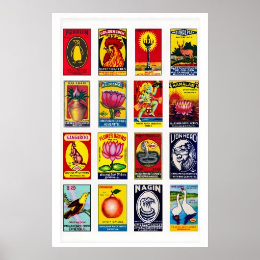 Matchbox Label Collage Tamil Oude Typografie Poster (Voorkant)