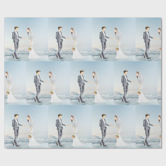 Matched in Heaven Elegant Bride and Groom Wedding Cadeaupapier (Vlak)