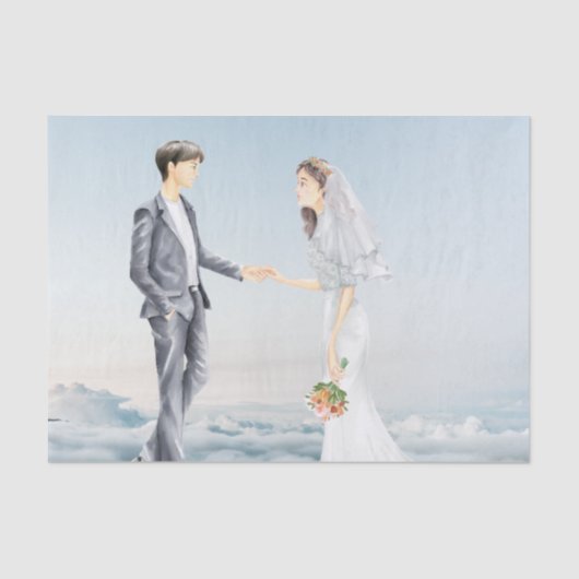 Matched in Heaven Elegant Bride and Groom Wedding Tissuepapier (Voorkant)