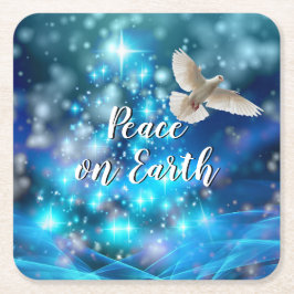 Matching Blue Dove Peace Kerstmis Kartonnen Onderzetters