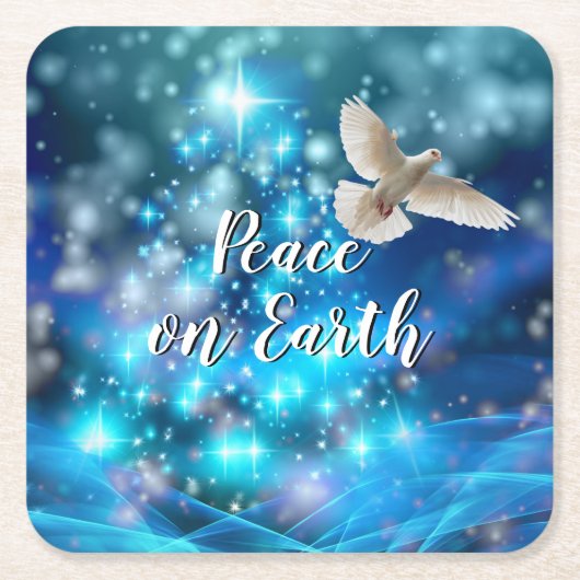 Matching Blue Dove Peace Kerstmis Kartonnen Onderzetters (Voorkant)