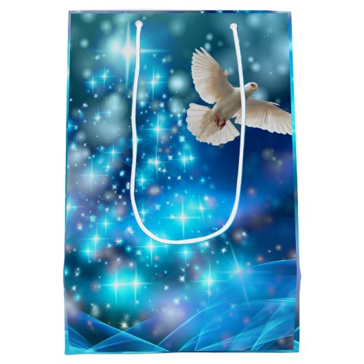 Matching Blue Dove Peace Kerstmis Medium Cadeauzakje (Achterkant)