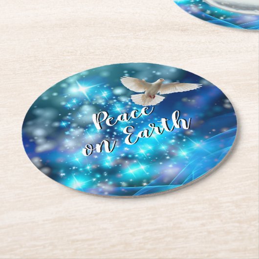 Matching Blue Dove Peace Kerstmis Ronde Kartonnen Onderzetter (Gebogen)