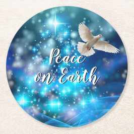 Matching Blue Dove Peace Kerstmis Ronde Kartonnen Onderzetter