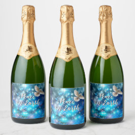 Matching Blue Dove Peace Kerstmis Sparkling Wijnetiket