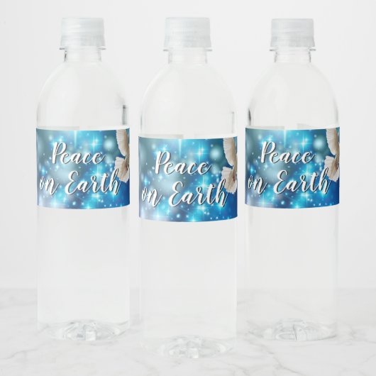 Matching Blue Dove Peace Kerstmis Waterfles Etiket (Flessen)