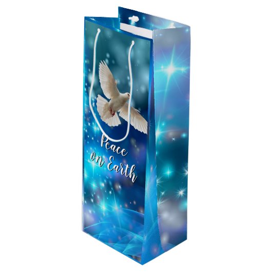 Matching Blue Dove Peace Kerstmis Wijn Cadeautas (Voorkant Gekanteld)