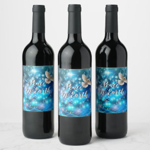 Matching Blue Dove Peace Kerstmis Wijn Etiket