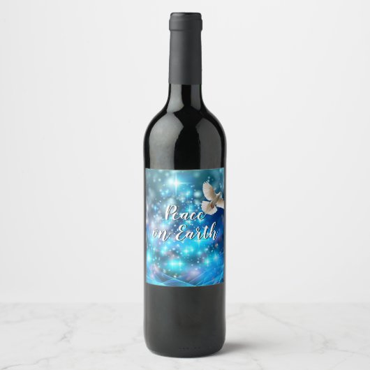 Matching Blue Dove Peace Kerstmis Wijn Etiket (Voorkant)