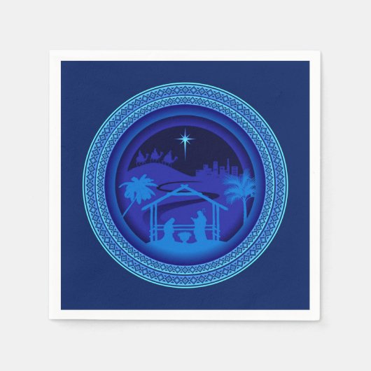 Matching Blue Natitivity-kerstcocktail Servet (Voorkant)