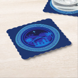 Matching Blue Natitivity kerstgeschrokken vierkant Kartonnen Onderzetters