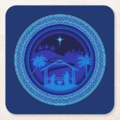 Matching Blue Natitivity Kerstmis Kartonnen Onderzetters (Voorkant)