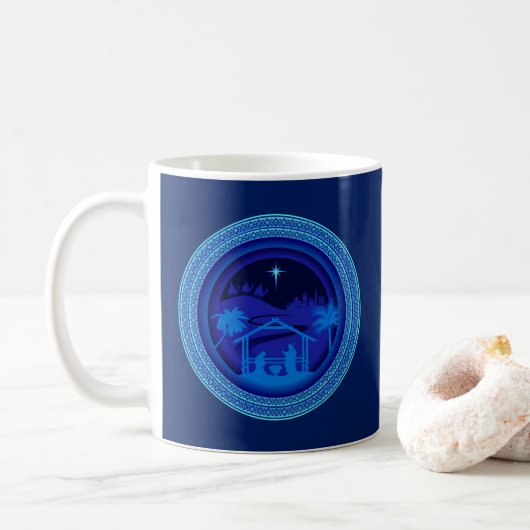 Matching Blue Natitivity Kerstmis Koffiemok (Met donut)