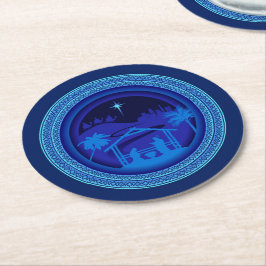 Matching Blue Natitivity Kerstmis Ronde Kartonnen Onderzetter