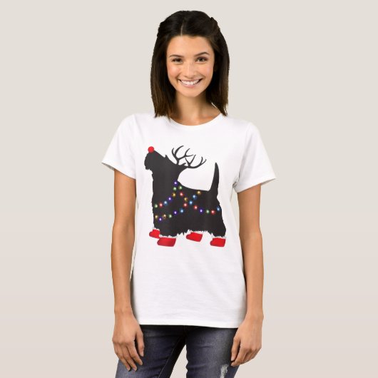 Matching Christmas Pajama Scottie Dog lights Famil T-shirt (Voorkant volledig)