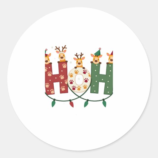 Matching Christmas Santa Hat Ho Ho Ho Giraffe Anim Ronde Sticker (Voorkant)