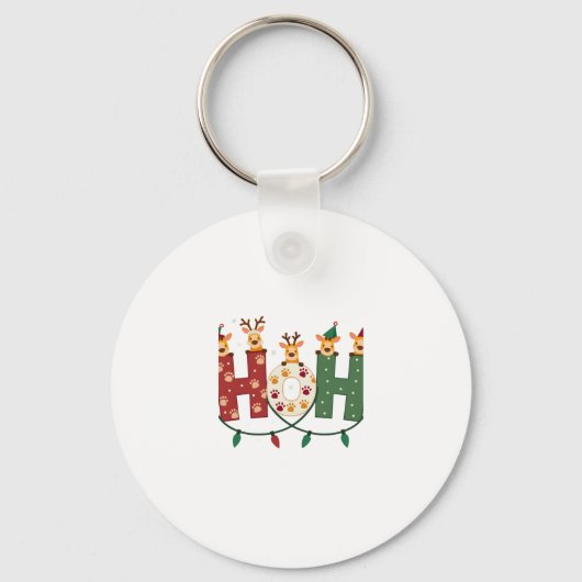 Matching Christmas Santa Hat Ho Ho Ho Giraffe Anim Sleutelhanger (Voorkant)