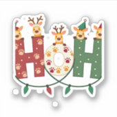 Matching Christmas Santa Hat Ho Ho Ho Giraffe Anim Sticker (Voorkant)