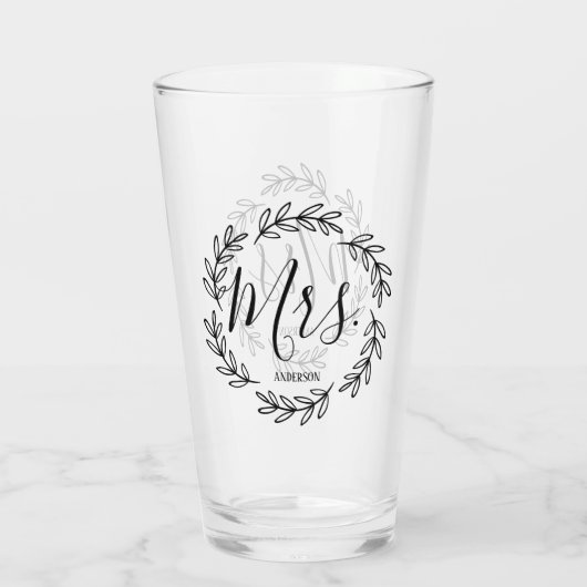 Matching Couple Mrs Monogram Wreath Glas (Achterkant)