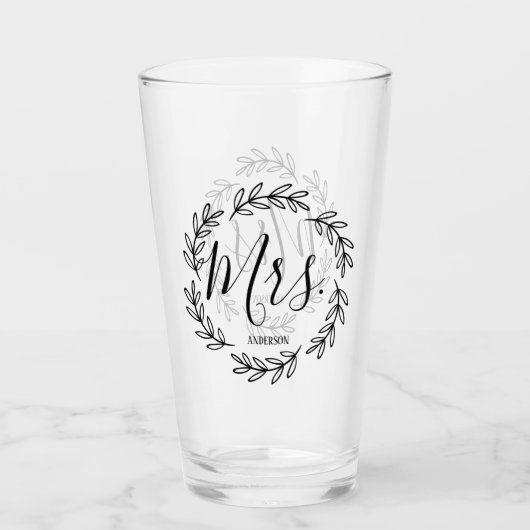 Matching Couple Mrs Monogram Wreath Glas (Voorkant)