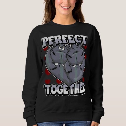 Matching Couple Perfect Together Hippo in Love Trui (Voorkant)