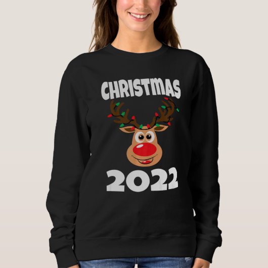 Matching Family Christmas 2022 Cute Reindeer Holid Trui (Voorkant)