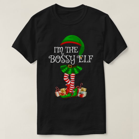 Matching Family Group Ik ben de Bossy Elf Kerstmis T-shirt (Design voorkant)