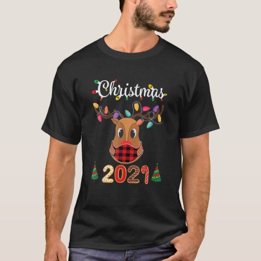 Matching Family Kerstmis 2021 Pset Mask Rudolph T-shirt (Voorkant)