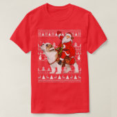 Matching Funny Santa Riding English Bulldog Ugly C T-shirt (Design voorkant)