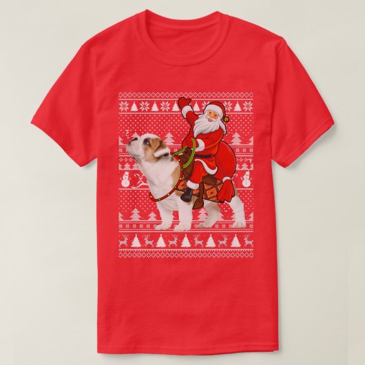 Matching Funny Santa Riding English Bulldog Ugly C T-shirt (Design voorkant)