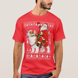 Matching Funny Santa Riding English Bulldog Ugly C T-shirt