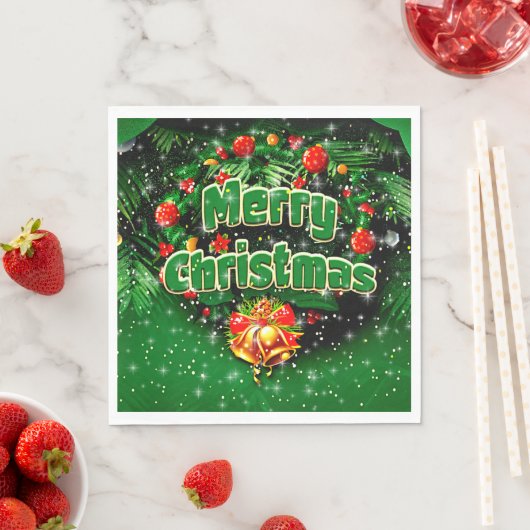 Matching Green Merry Gold Bells Luncheon Servet (Insitu)