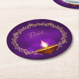 Matching Happy Diwali Paars Ronde Kartonnen Onderzetter