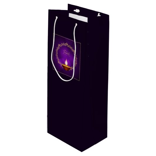 Matching Happy Diwali Paars Wijn Cadeautas (Voorkant Gekanteld)