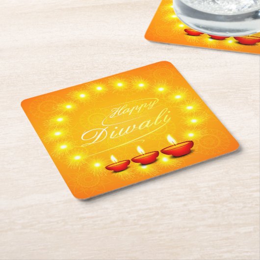 Matching Happy Diwali Yellow Kartonnen Onderzetters (Schuin)