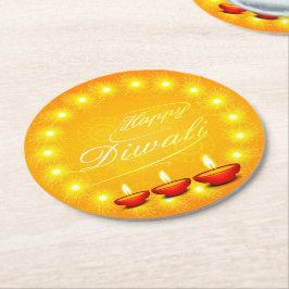 Matching Happy Diwali Yellow Ronde Kartonnen Onderzetter