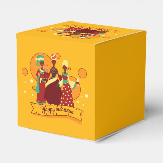 Matching Happy Kwanzaa 3 Dames geel Bedankdoosjes (Achterkant)