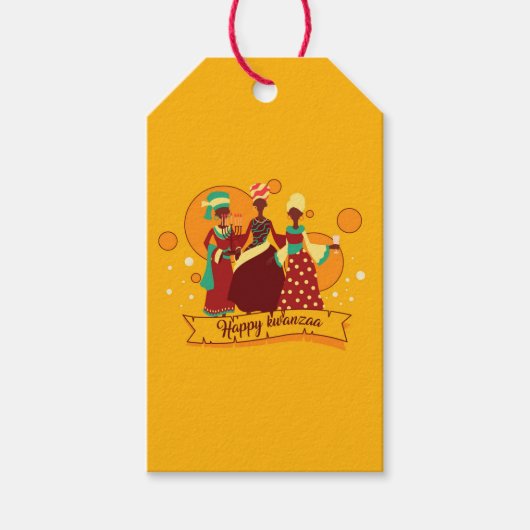 Matching Happy Kwanzaa 3 Dames geel Cadeaulabel (Voorkant)