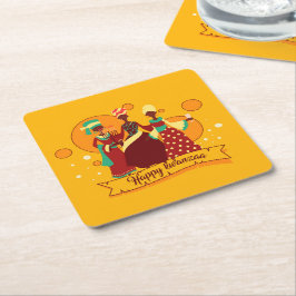 Matching Happy Kwanzaa 3 Dames geel Kartonnen Onderzetters