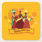 Matching Happy Kwanzaa 3 Dames geel Kartonnen Onderzetters (Voorkant)