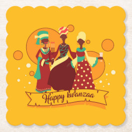 Matching Happy Kwanzaa 3 Dames geel Kartonnen Onderzetters