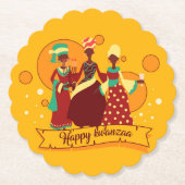 Matching Happy Kwanzaa 3 Dames geel Kartonnen Onderzetters (Voorkant)