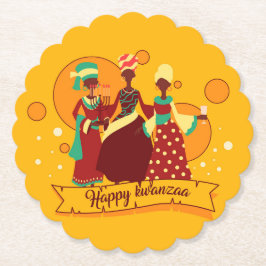 Matching Happy Kwanzaa 3 Dames geel Kartonnen Onderzetters