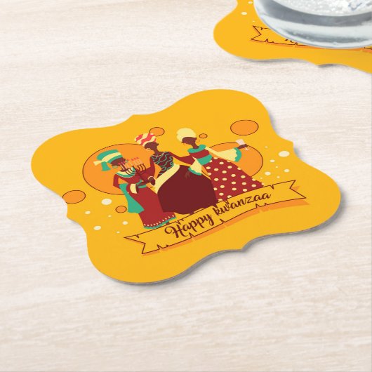 Matching Happy Kwanzaa 3 Dames geel Kartonnen Onderzetters (Gekanteld)