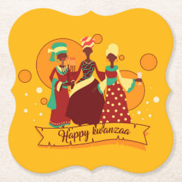 Matching Happy Kwanzaa 3 Dames geel Kartonnen Onderzetters